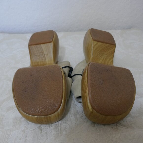Zara Leather Suede Neutral Chunky Platform Slip On Criss Cross Sandal Slides 9 - Picture 11 of 13